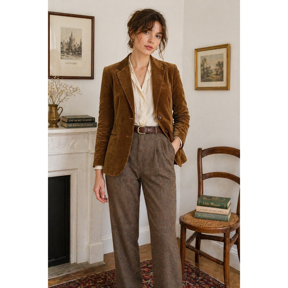 Vintage Astor One Velvet Blazer Women 10 Brown Japan Cottagecore Dark Academia